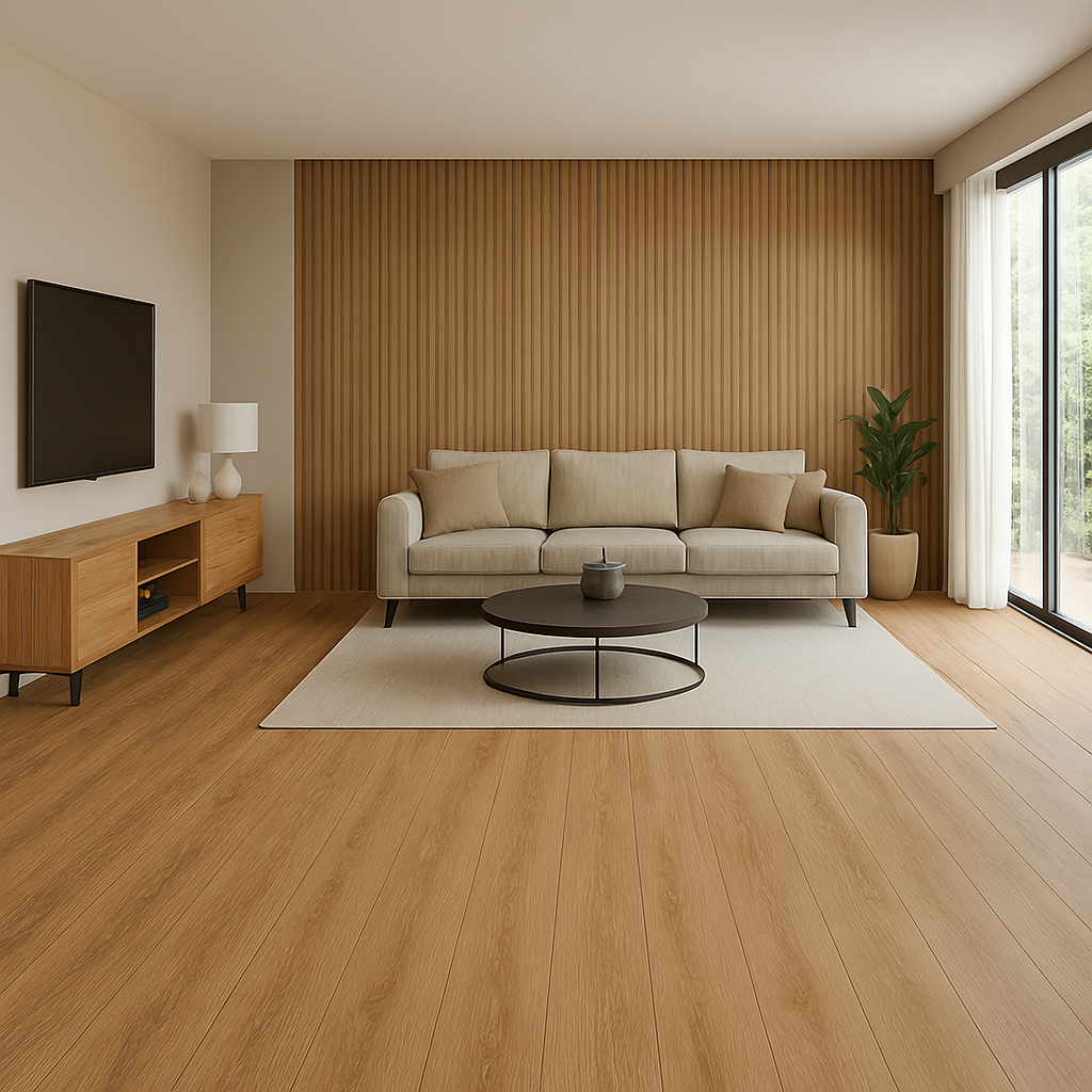 sàn gỗ công nghiệp lắp đặt tại phòng khách hiện đại ở Đức Trọng